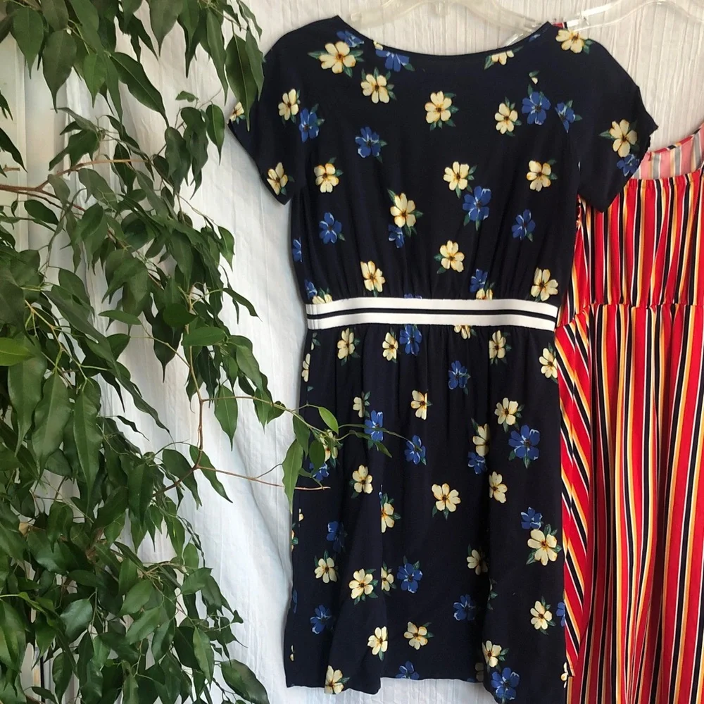 OLD NAVY & 2 HIP girls size L 14 spring summer dresses red striped & navy floral